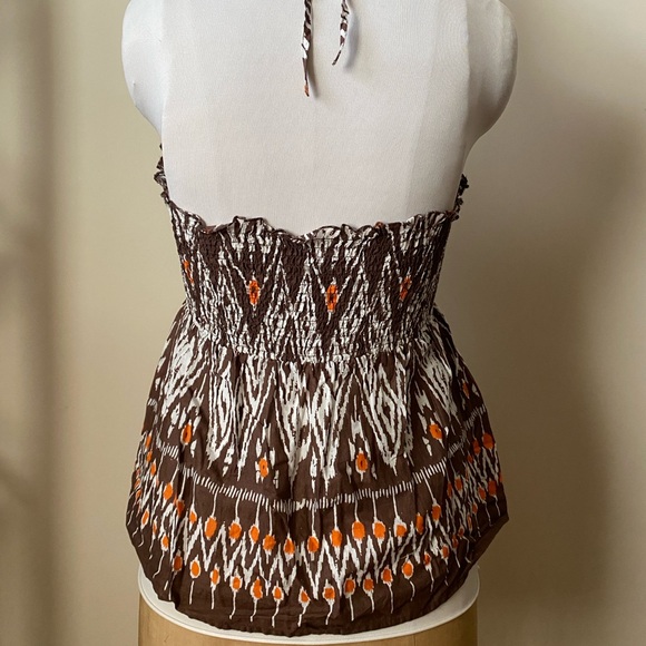 Brown and Orange Printed Halter Top with Ruffle Trim - Picture 5 of 9